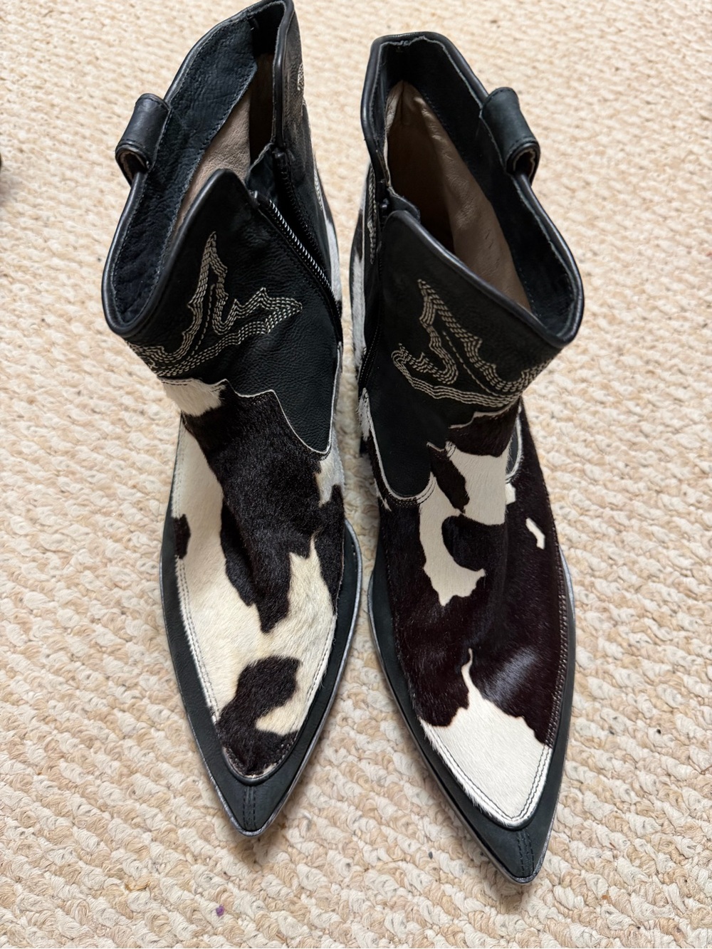 Donald J. Pliner Black and White Cowhide Pointed Ankle Booties